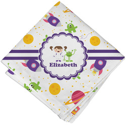 Girls Space Themed Cloth Cocktail Napkin - Single w/ Name or Text