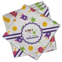 Girls Space Themed Cloth Cocktail Napkins - Set of 4 w/ Name or Text