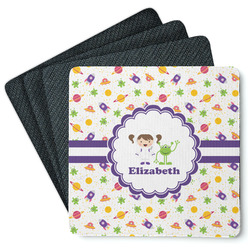 Girls Space Themed Square Rubber Backed Coasters - Set of 4 (Personalized)