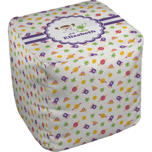 Custom Girls Space Themed Cube Pouf Ottoman - 13" (Personalized)