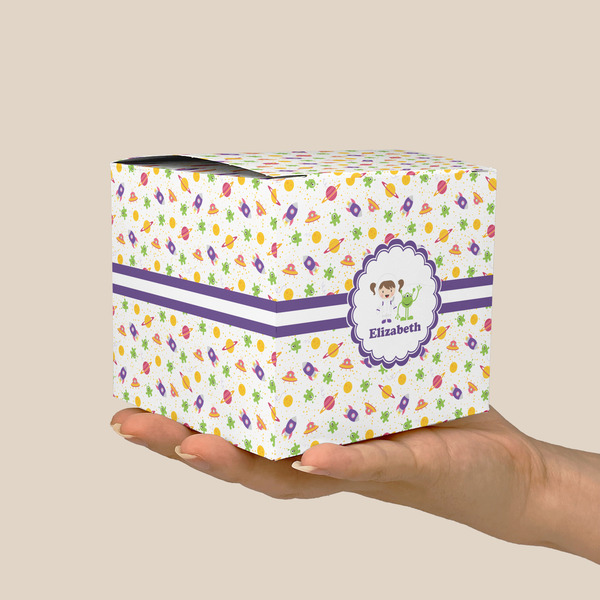 Girls Space Themed Cube Favor Gift Box - On Hand - Scale View