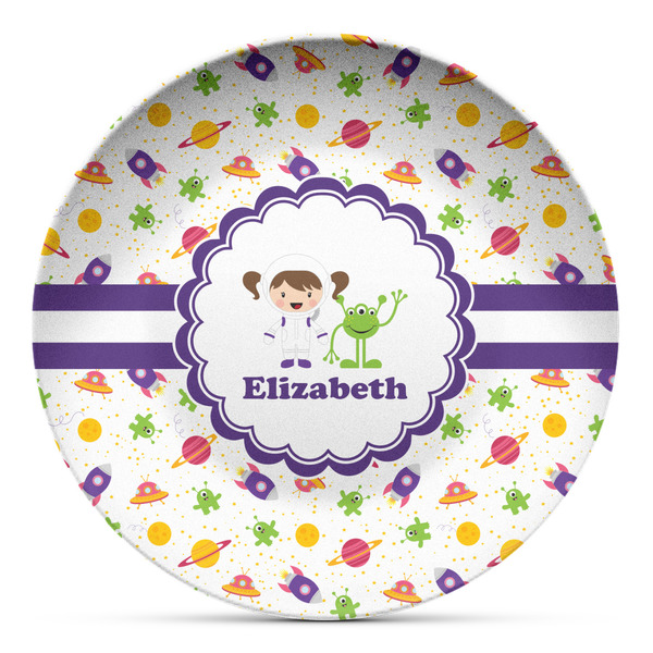 Custom Girls Space Themed Microwave Safe Plastic Plate - Composite Polymer (Personalized)