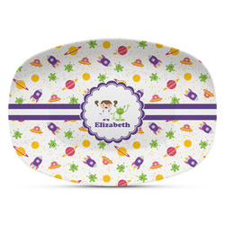 Girls Space Themed Plastic Platter - Microwave & Oven Safe Composite Polymer (Personalized)