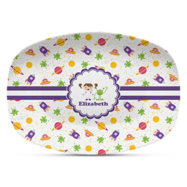 Custom Girls Space Themed Plastic Platter - Microwave & Oven Safe Composite Polymer (Personalized)