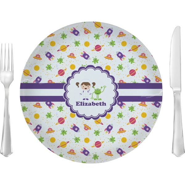 Custom Girls Space Themed 10" Glass Lunch / Dinner Plates - Single or Set (Personalized)