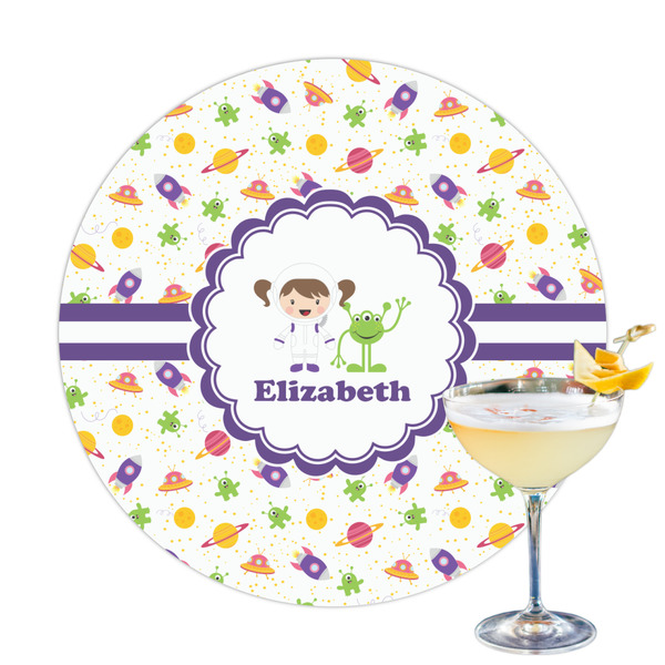 Custom Girls Space Themed Printed Drink Topper - 3.25" (Personalized)