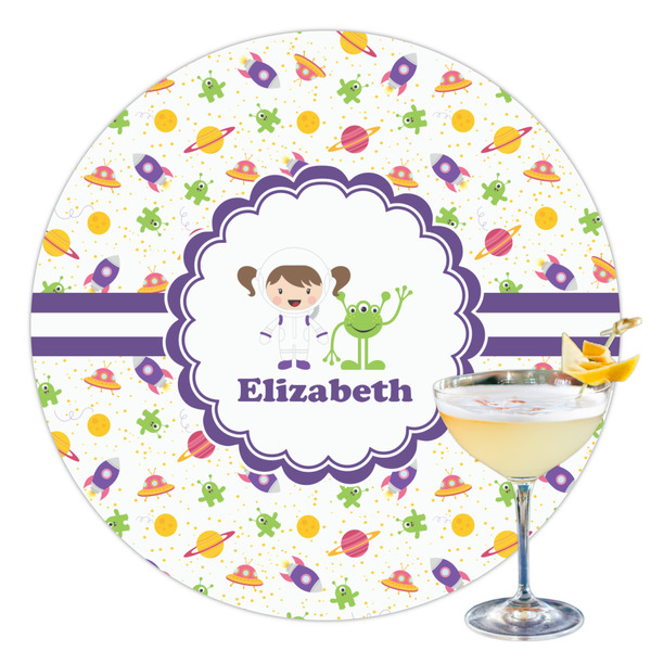 Custom Girls Space Themed Printed Drink Topper - 3.5" (Personalized)