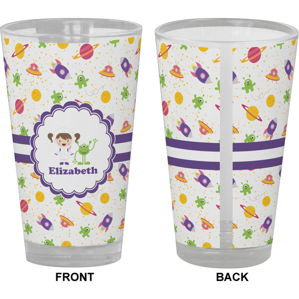 Girls Space Themed Pint Glass - Full Color - Front & Back Views