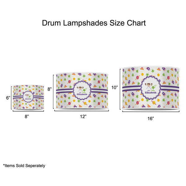 Girls Space Themed Drum Lampshades - Sizing Chart