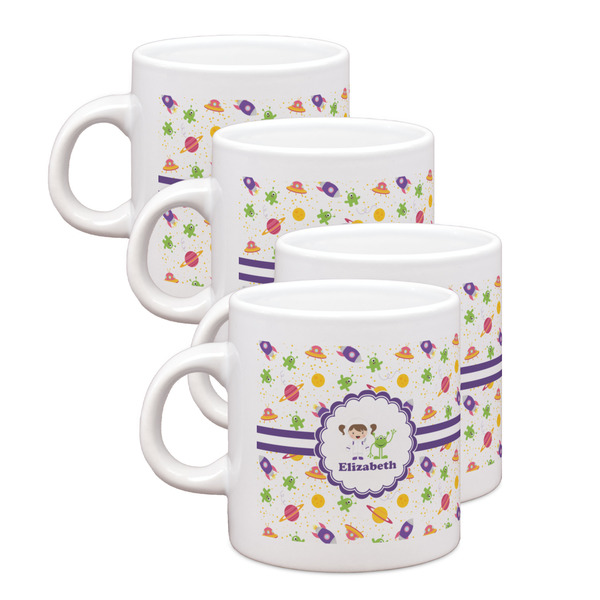 Custom Girls Space Themed Single Shot Espresso Cups - Set of 4 (Personalized)