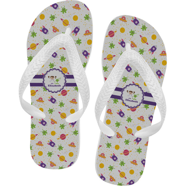 Custom Girls Space Themed Flip Flops - Large (Personalized)