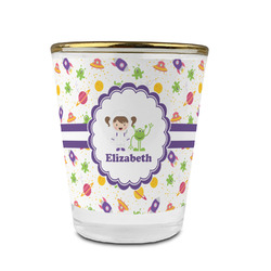 Girls Space Themed Glass Shot Glass - 1.5 oz - with Gold Rim - Set of 4 (Personalized)