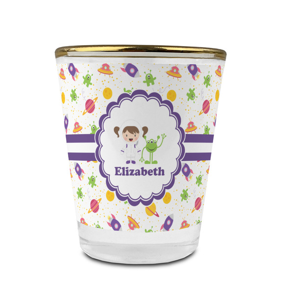 Girls Space Themed Glass Shot Glass - With gold rim - FRONT