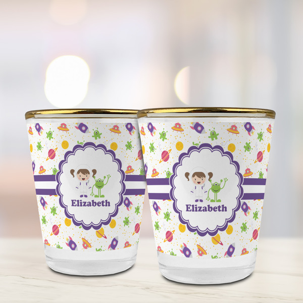 Girls Space Themed Glass Shot Glass - with gold rim - LIFESTYLE