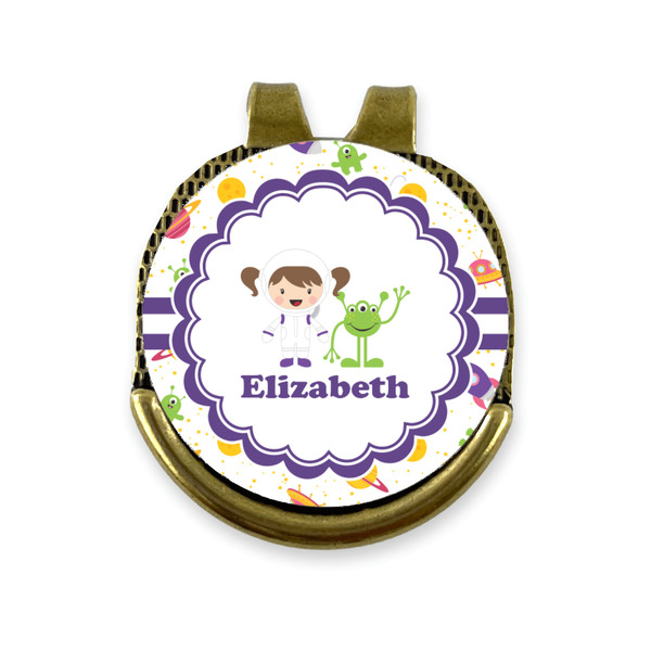 Custom Girls Space Themed Golf Ball Marker - Hat Clip - Gold