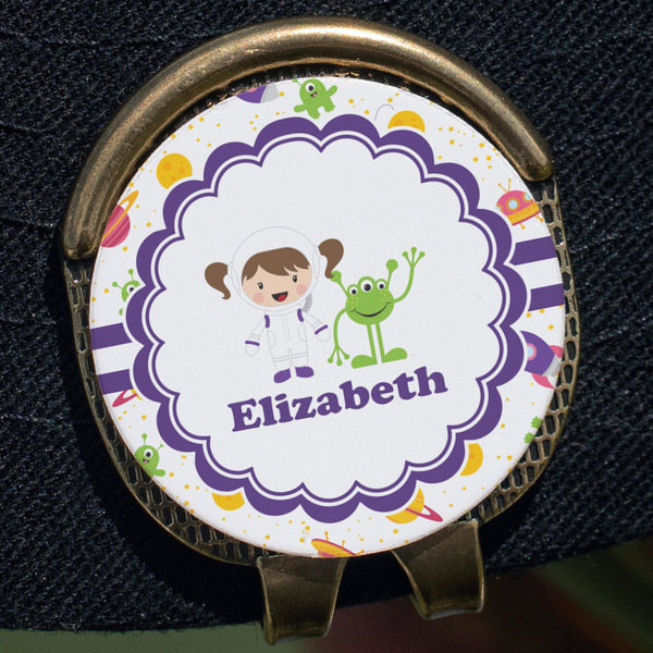 Girls Space Themed Golf Ball Marker Hat Clip - Gold - Close Up