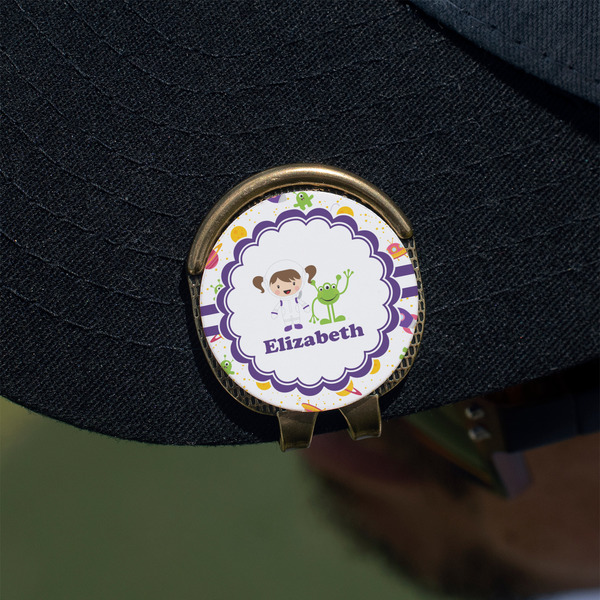 Girls Space Themed Golf Ball Marker Hat Clip - Gold - On Hat