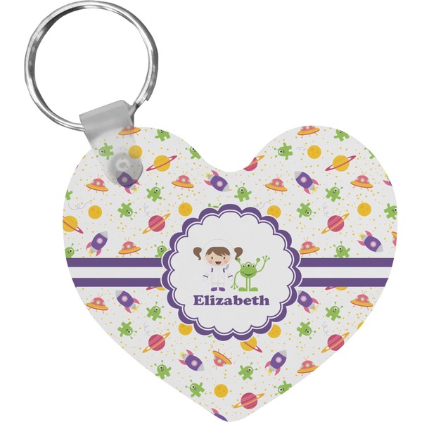Custom Girls Space Themed Heart Plastic Keychain w/ Name or Text