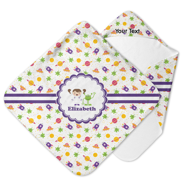 Custom Girls Space Themed Hooded Baby Towel (Personalized)