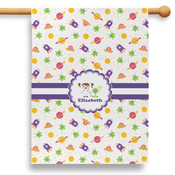 Custom Girls Space Themed 28" House Flag - Single Sided (Personalized)
