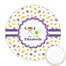 Girls Space Themed Printed Cookie Topper - Round (Personalized)