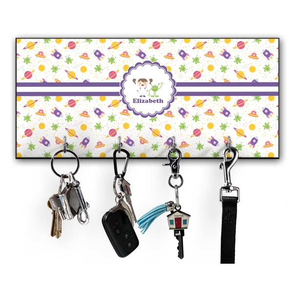Custom Girls Space Themed Key Hanger w/ 4 Hooks w/ Graphics and Text