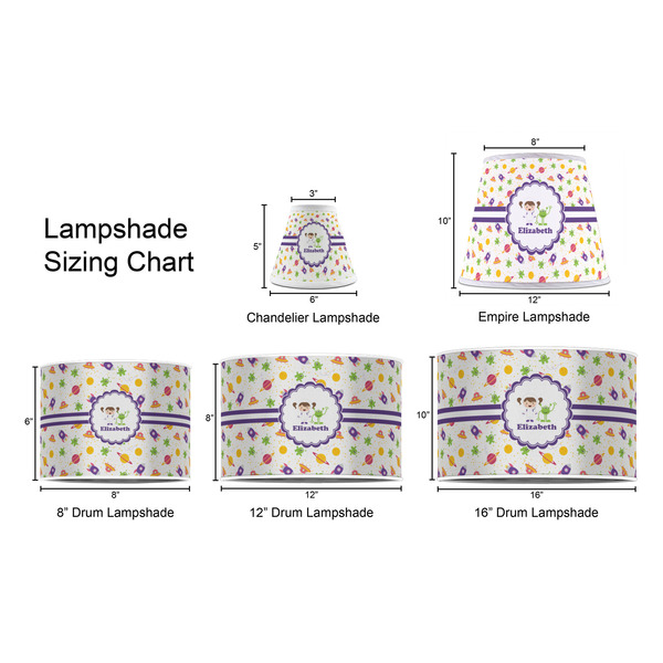 Girls Space Themed Lampshade Sizing Chart