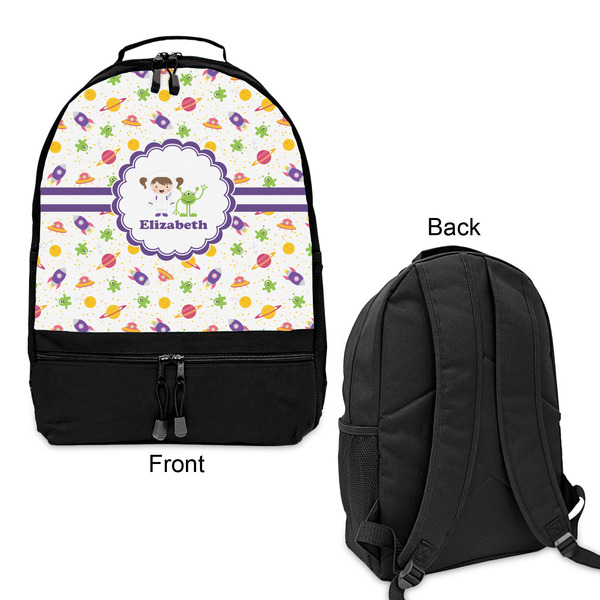Girls Space Themed Large Backpack - Black - Front & Back View