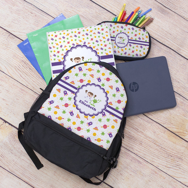 Girls Space Themed Large Backpack - Black - With Stuff