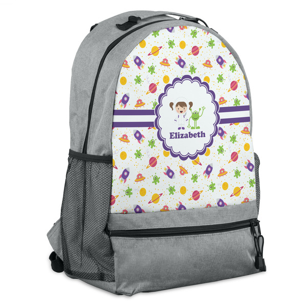 Custom Girls Space Themed Backpack - Grey (Personalized)