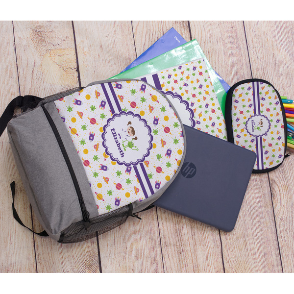 Girls Space Themed Large Backpack - Gray - With Stuff
