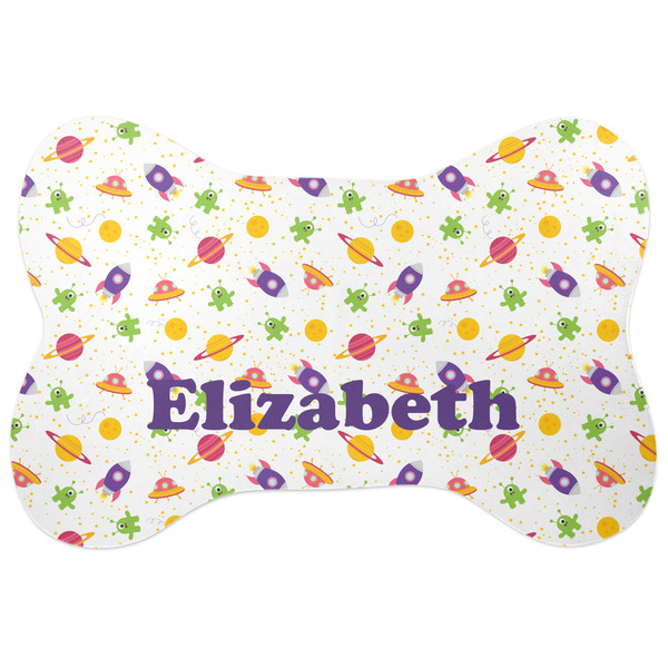 Custom Girls Space Themed Bone Shaped Dog Food Mat (Personalized)