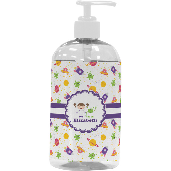 Custom Girls Space Themed Plastic Soap / Lotion Dispenser (16 oz - Large - White) (Personalized)