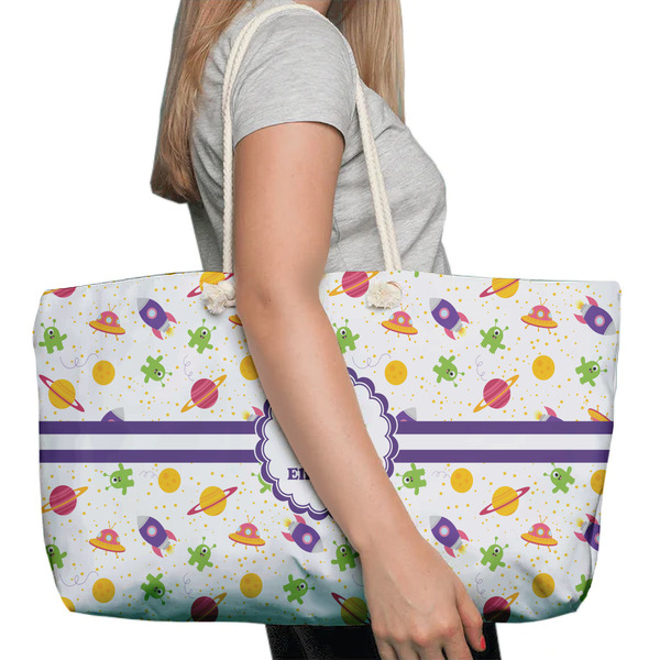 Girls Space Themed Large Rope Tote Bag - In Context View