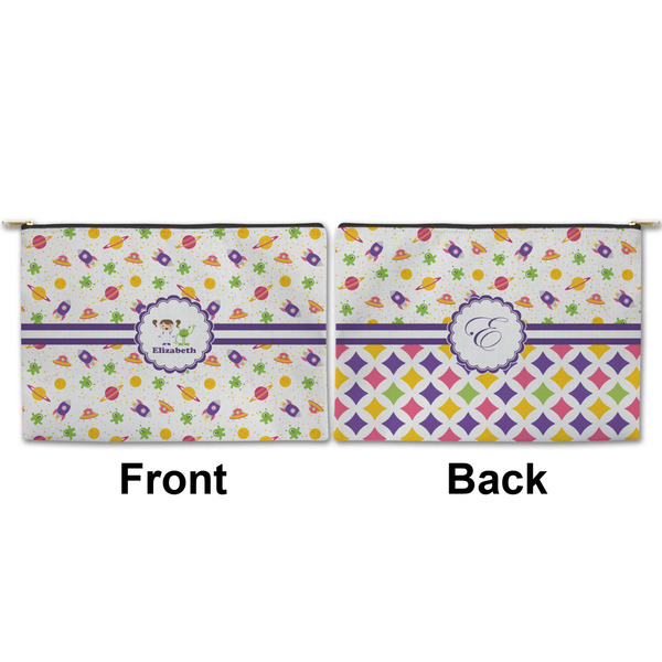 Girls Space Themed Large Zipper Pouch Approval (Front and Back)