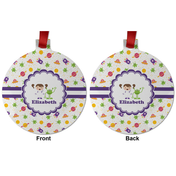 Girls Space Themed Metal Ball Ornament - Front and Back