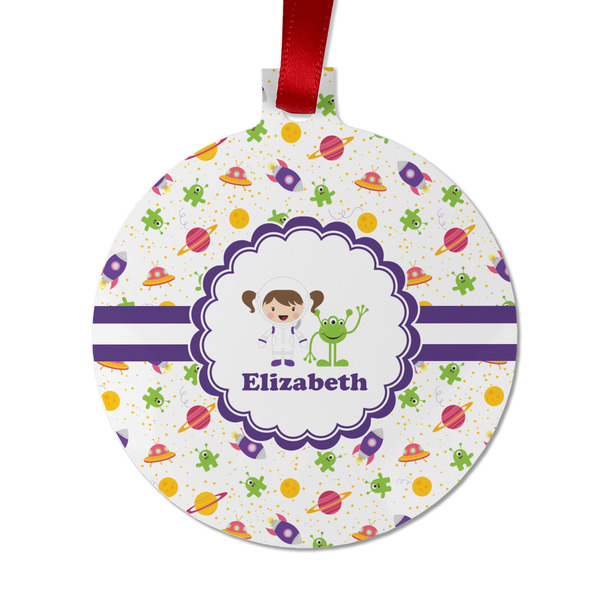 Girls Space Themed Metal Ball Ornament - Front