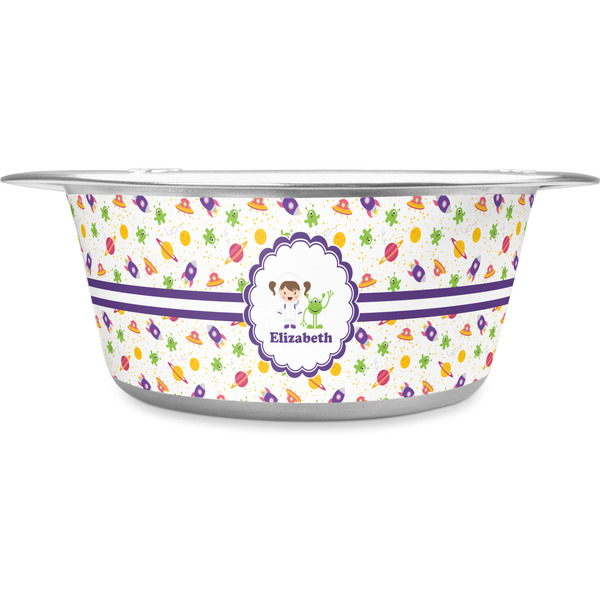 Custom Girls Space Themed Stainless Steel Dog Bowl - Large (Personalized)