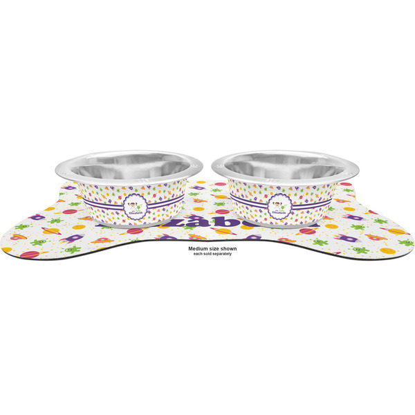 Girls Space Themed Metal Pet Bowls - On Dog Bone Shaped Mat