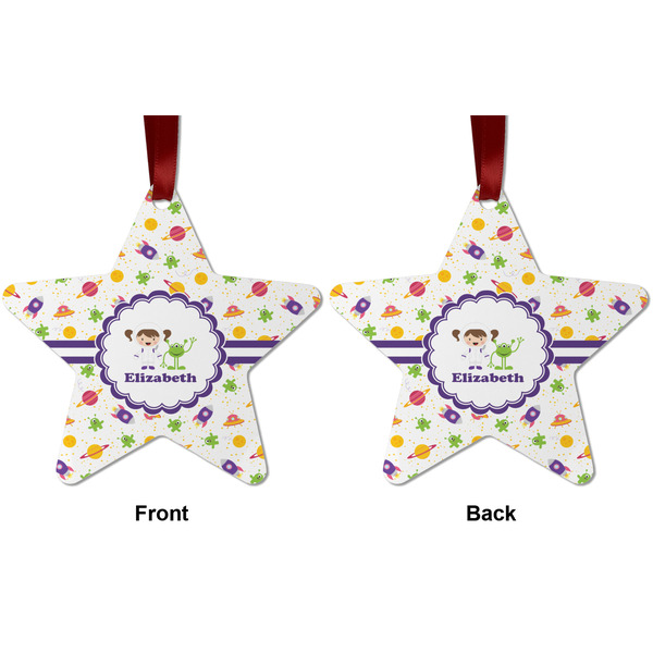 Girls Space Themed Metal Star Ornament - Front and Back