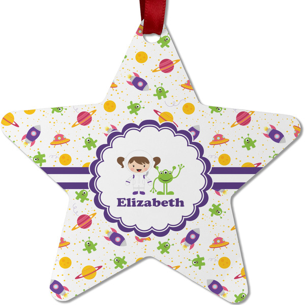 Custom Girls Space Themed Metal Star Ornament - Double Sided w/ Name or Text