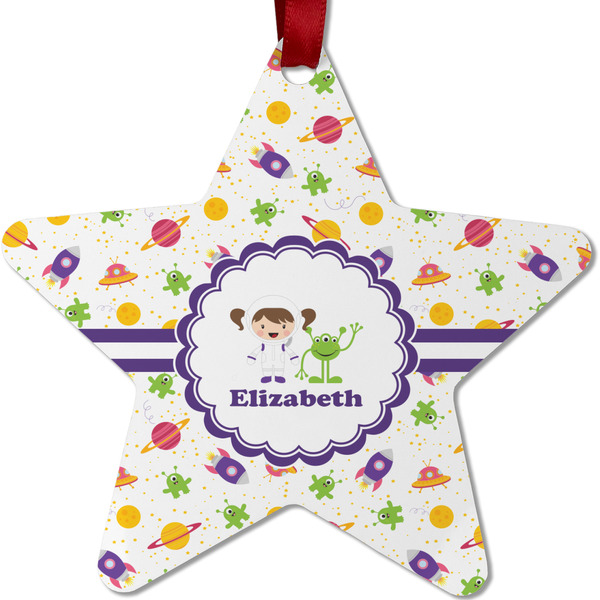 Custom Girls Space Themed Metal Star Ornament - Double Sided w/ Name or Text