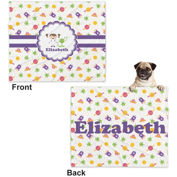 Girls Space Themed Microfleece Dog Blanket - Large- Front & Back