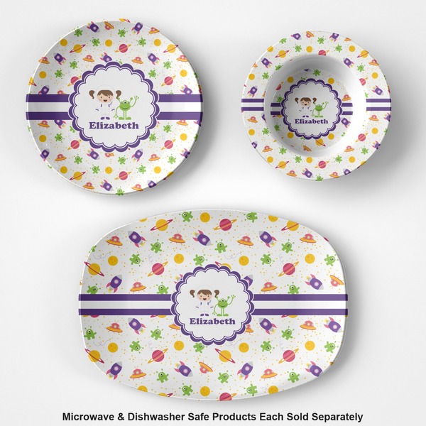 Girls Space Themed Microwave & Dishwasher Safe CP Plastic Dishware - Group