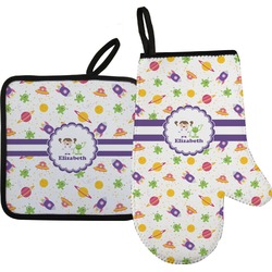 Girls Space Themed Oven Mitt & Pot Holder Set w/ Name or Text