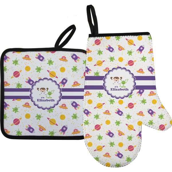 Custom Girls Space Themed Oven Mitt & Pot Holder Set w/ Name or Text
