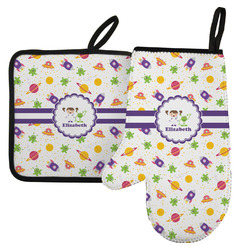 Girls Space Themed Left Oven Mitt & Pot Holder Set w/ Name or Text
