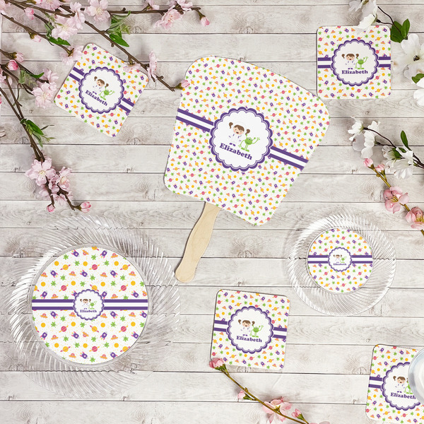 Girls Space Themed Party Supplies Combination Image - All items - Plates, Coasters, Fans