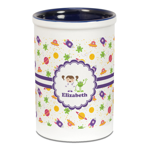 Custom Girls Space Themed Ceramic Pencil Holders - Blue