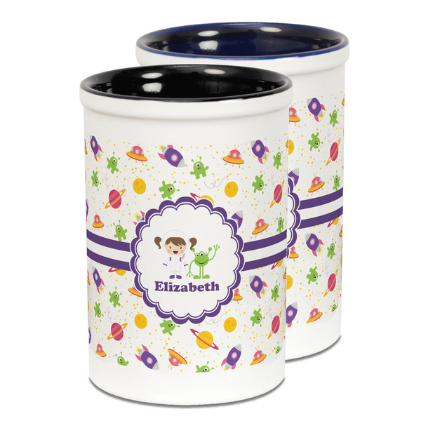 Custom Girls Space Themed Ceramic Pencil Holder - Large